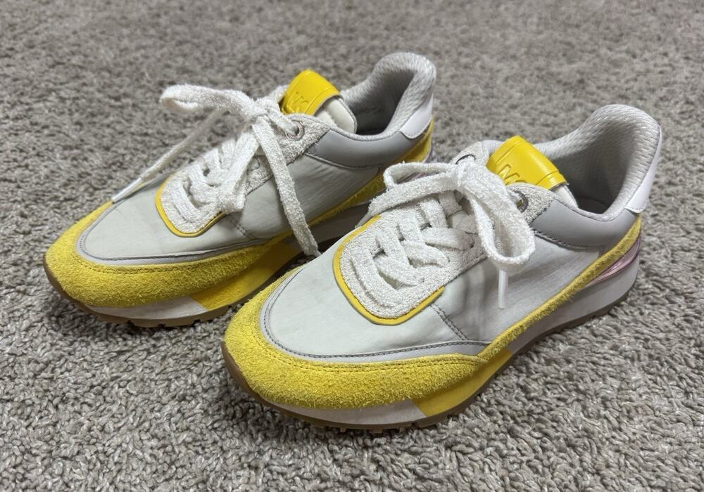 MICHAEL KORS Nova Colorblock Leather Trainer Sneaker Shoes Yellow White 6M